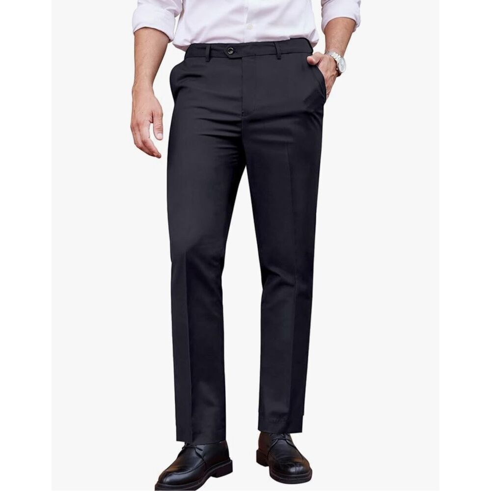 NEW Men's Flat Straight Wrinkle Free Expandable Waist Pants 34/32